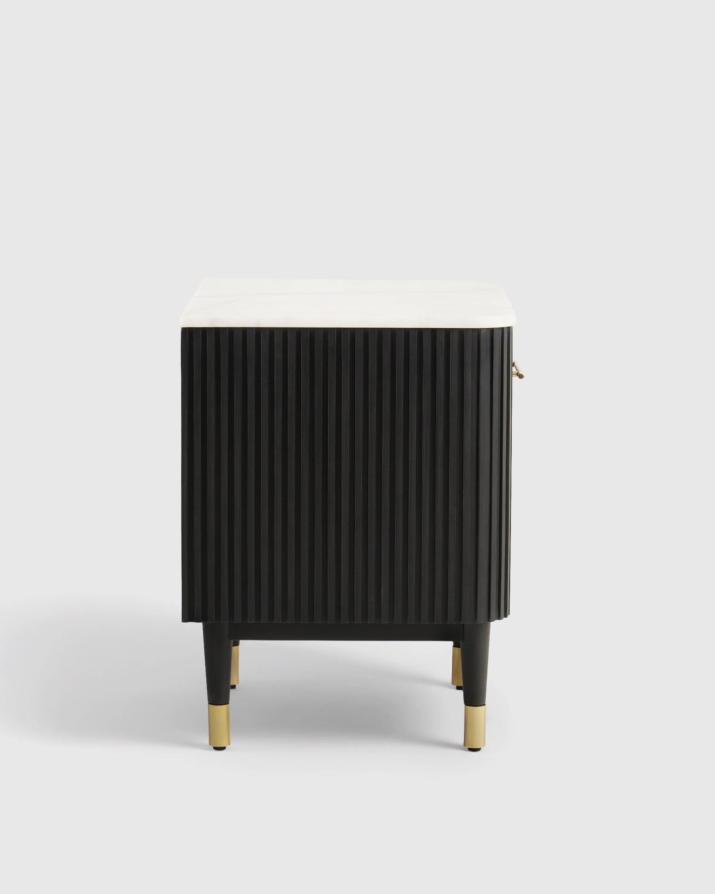 Fluted Wood and Genuine Marble Open Nightstand - One Size / Cream/Black