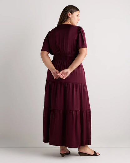Washable Stretch Silk Tiered Maxi Dress - 1X / Navy