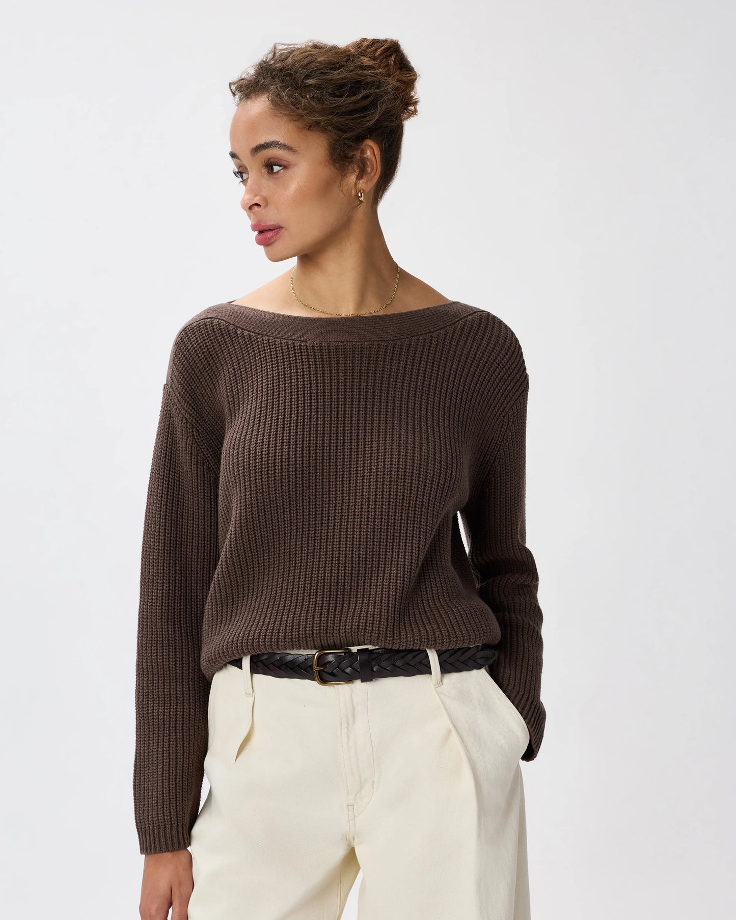 100% Organic Cotton Fisherman Boatneck Sweater - XS / Navy
