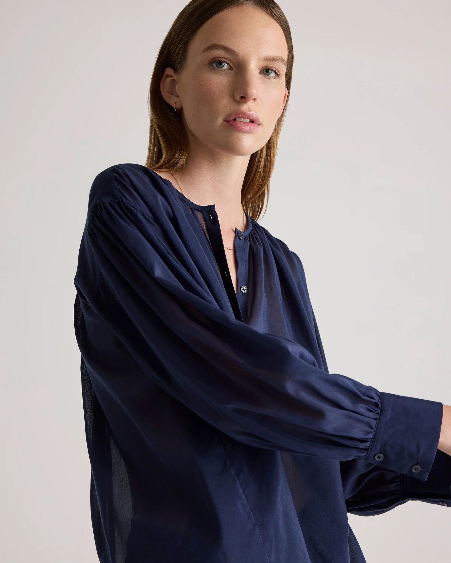 Cotton-Silk Voile Blouson Blouse - XS / Dark Navy