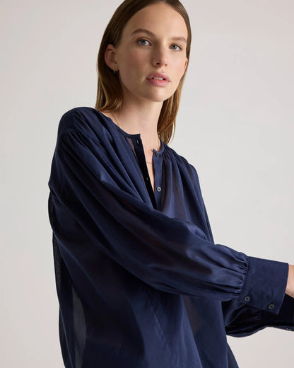 Cotton-Silk Voile Blouson Blouse - XS / Dark Navy