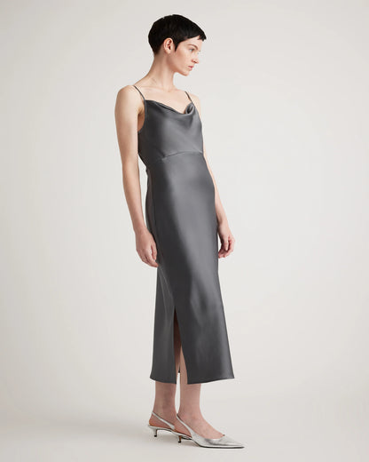 100% Washable Silk Cowl Neck Slip Dress - XS / Lava Smoke