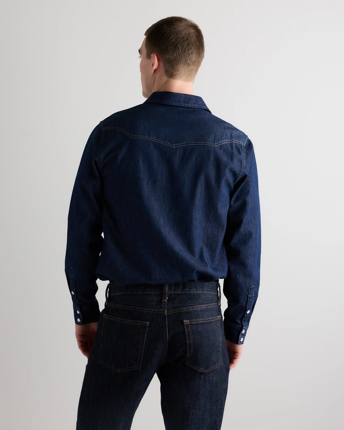 Pearl Snap Denim Western Shirt - S / Clean Rinse