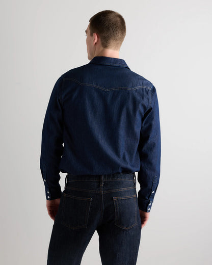 Pearl Snap Denim Western Shirt - S / Clean Rinse