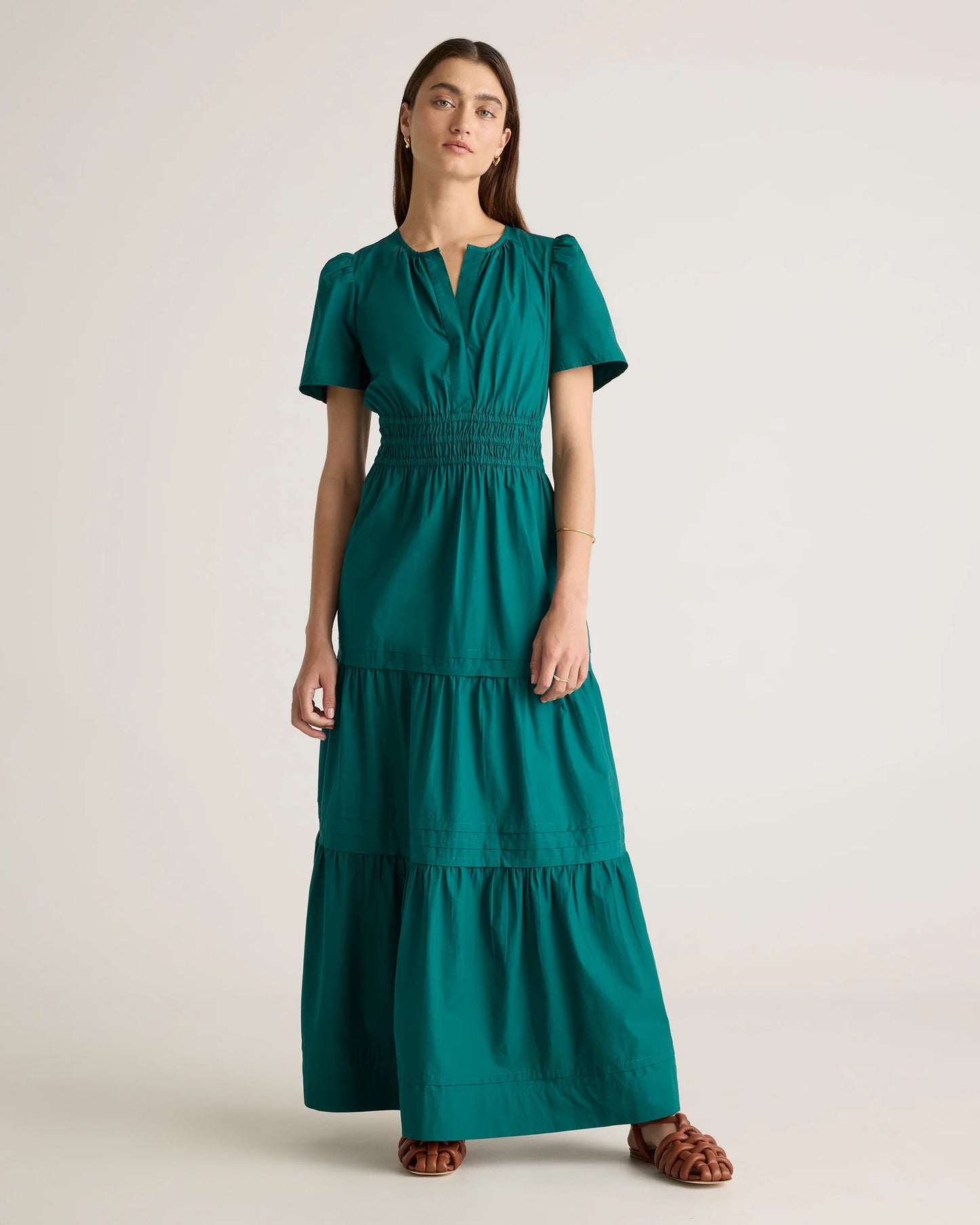 100% Organic Cotton Poplin Tiered Maxi Dress - XS / Riviera Blue Heirloom Floral