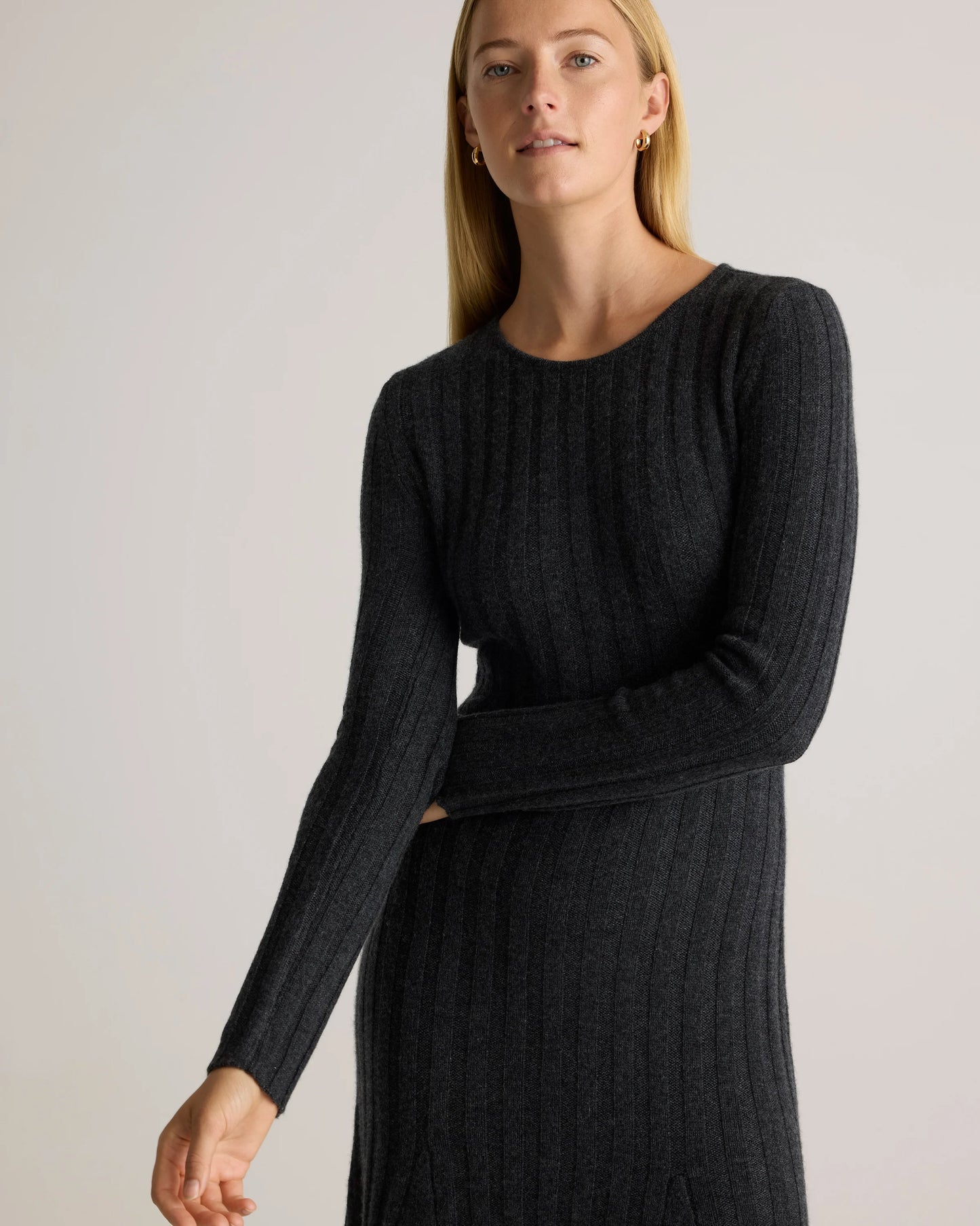 Mongolian Cashmere Wide-Rib Midi Dress - XS / Black