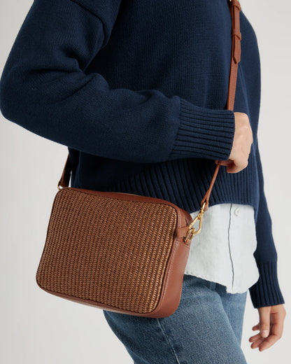 Italian Leather & Raffia Crossbody - One Size / Mocha