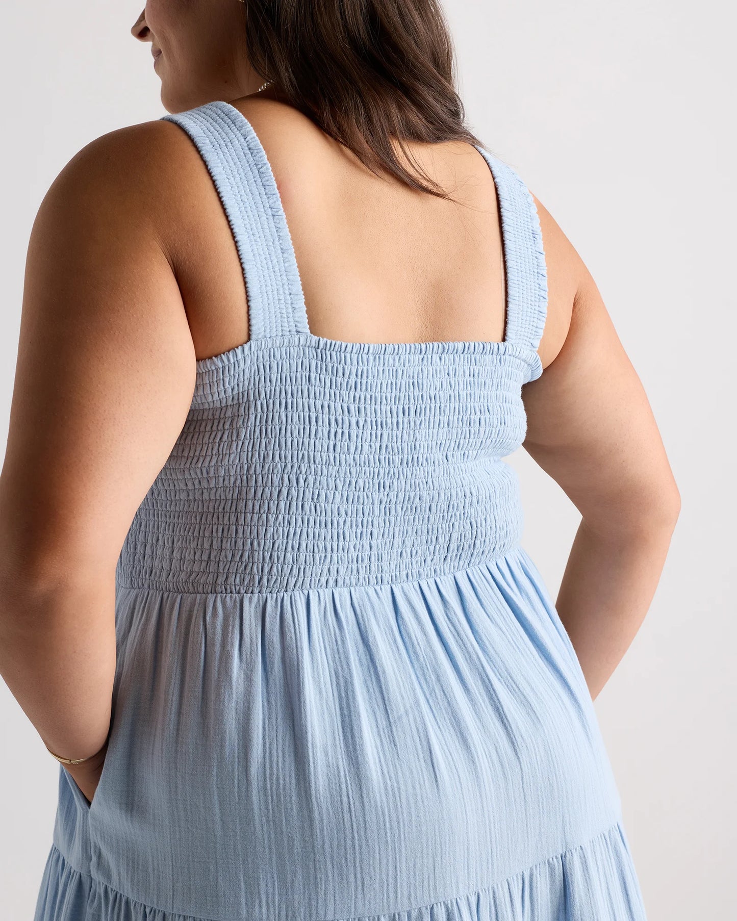 100% Organic Cotton Gauze Smocked Sleeveless Maxi Dress - 1X / Ocean Breeze