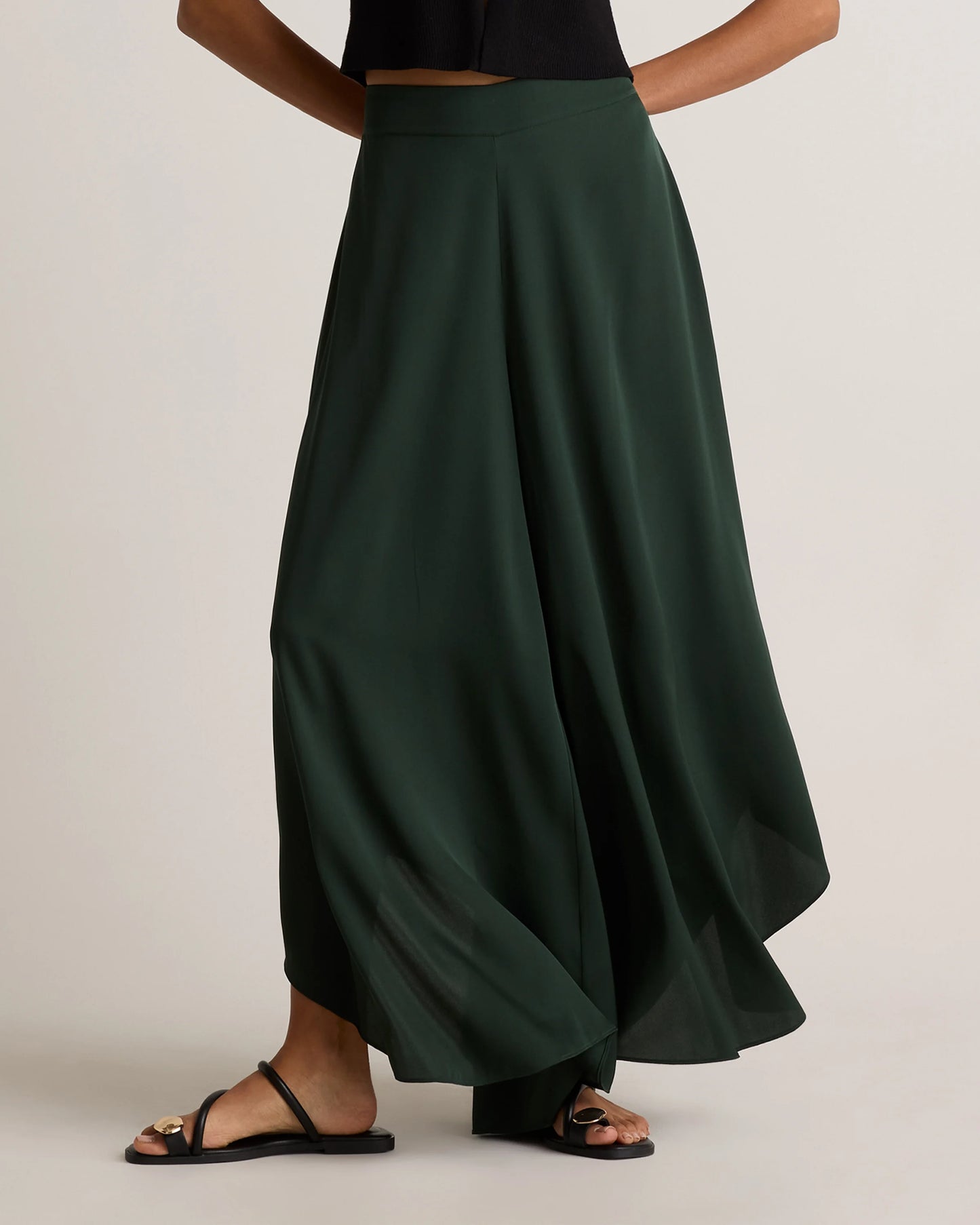 Washable Stretch Silk Palazzo Pants - XS / Black