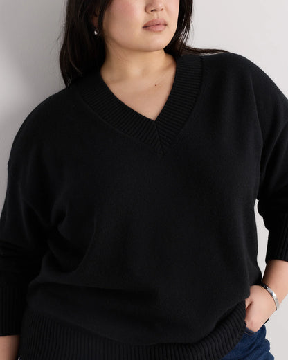 Mongolian Cashmere Oversized V-Neck Sweater - 1X / Pale Custard Yellow