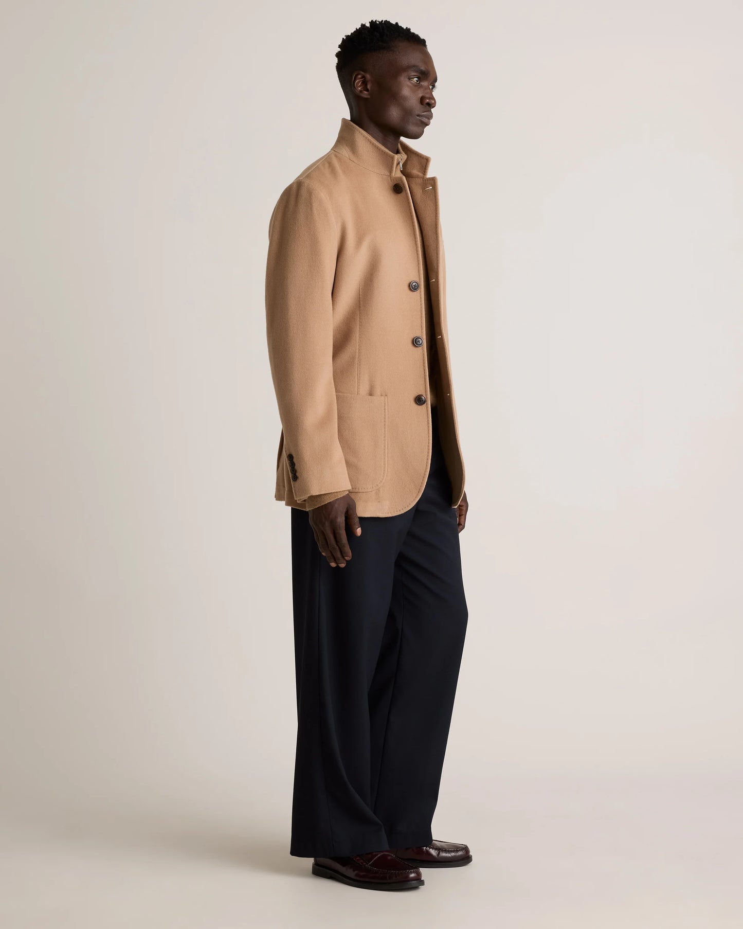 100% Mongolian Cashmere Stand Collar Blazer - S / Camel