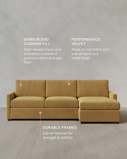 Brennan Chaise Sectional in Performance Velvet - Right Arm / Pine