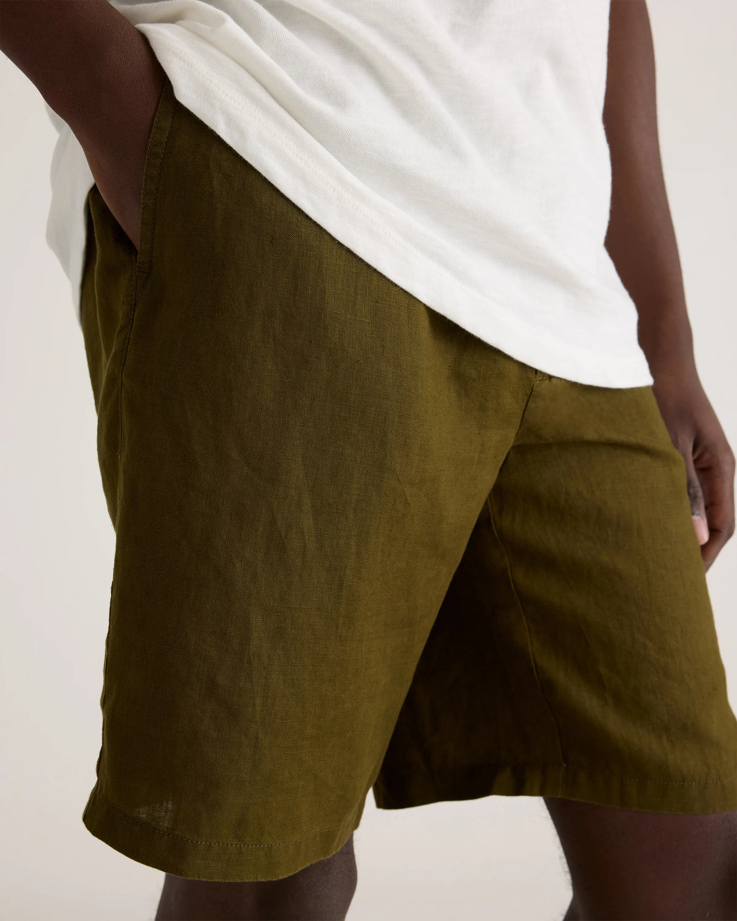 100% European Linen Shorts - 10" - S / Martini Olive