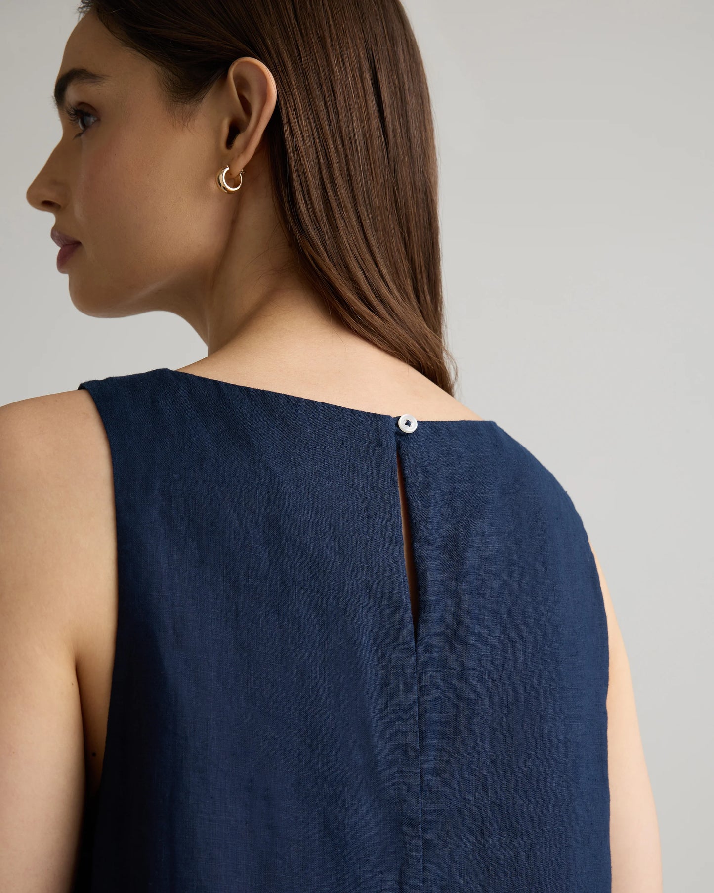 100% European Linen Tank Mini Dress - XS / Deep Navy