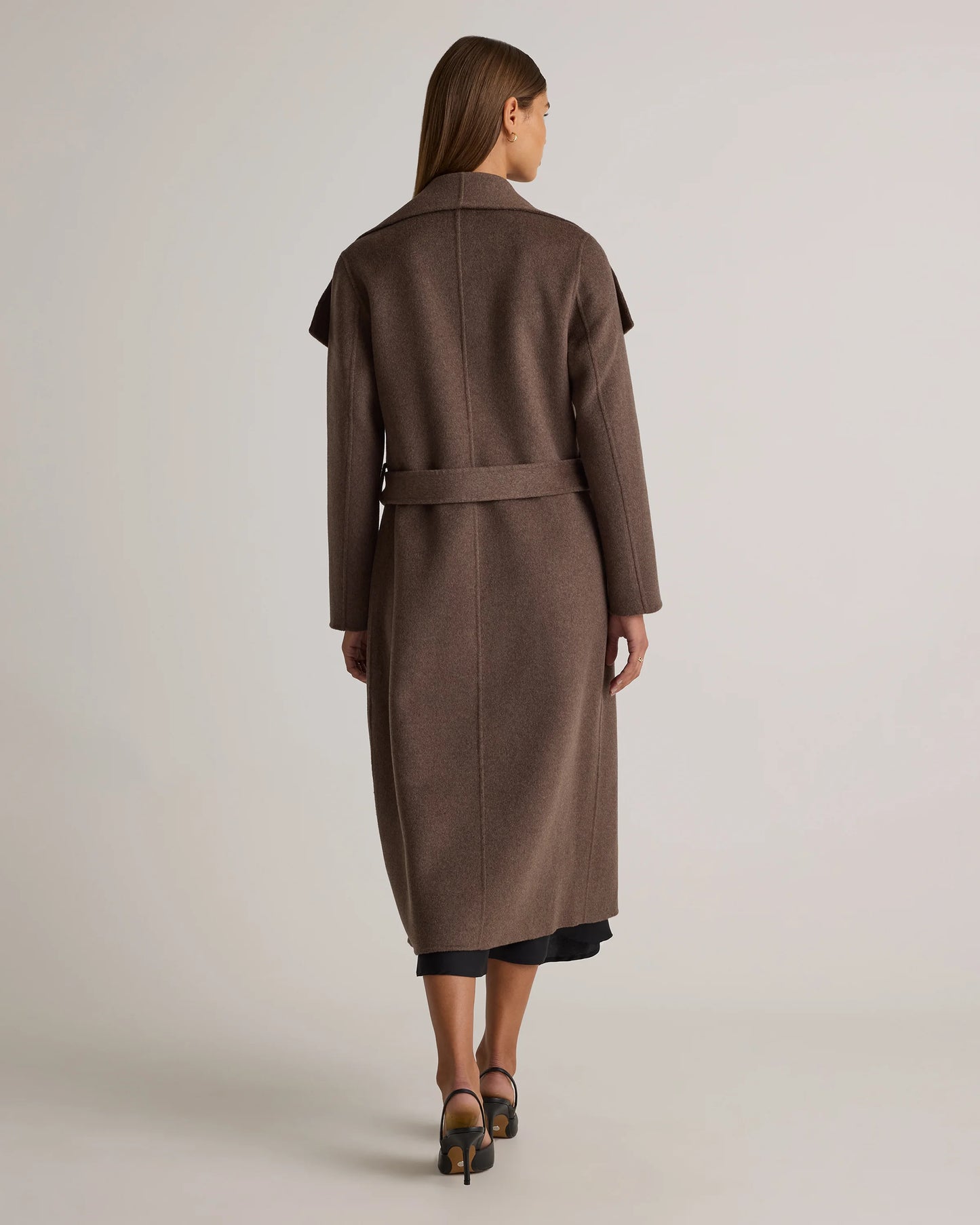 Double-Faced Merino Wool Draped Collar Wrap Coat - XS / Oat