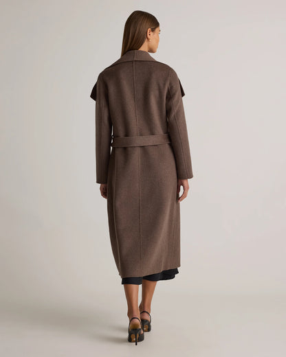 Double-Faced Merino Wool Draped Collar Wrap Coat - XS / Oat