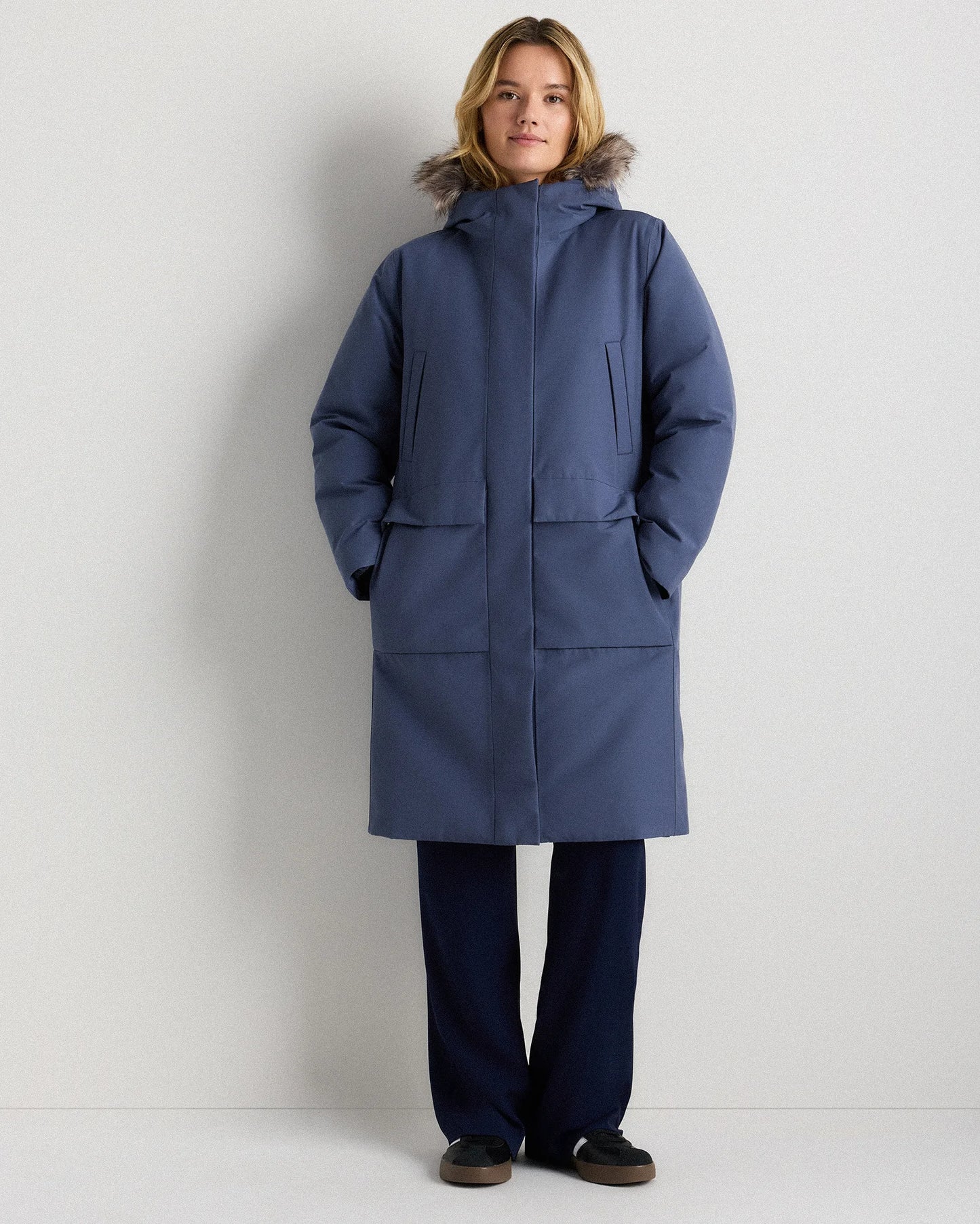 Responsible Down Hooded Long Parka - XS / Storm Blue