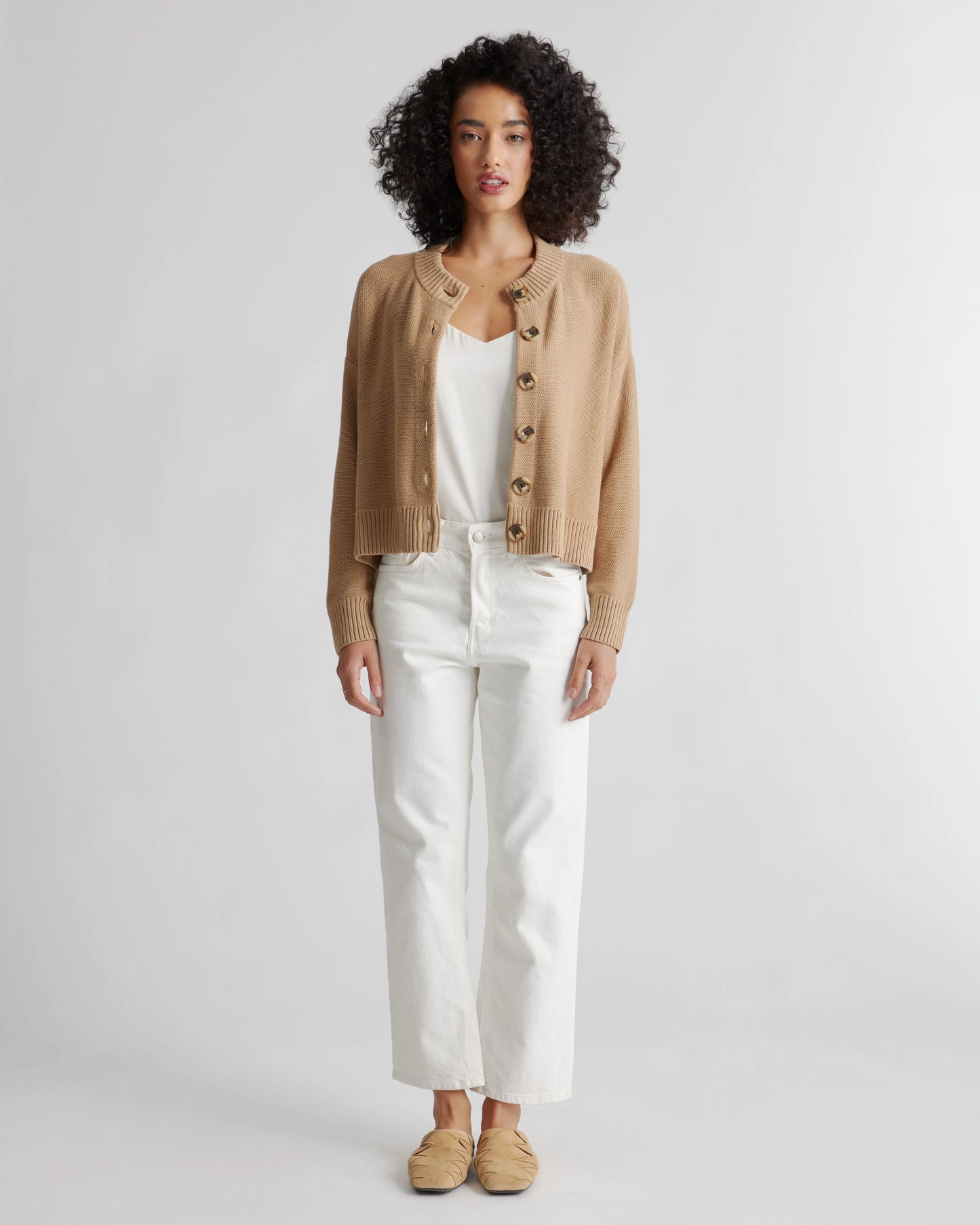 100% Organic Cotton Cropped Cardigan - XS / Heather Brown