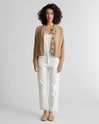 100% Organic Cotton Cropped Cardigan - XS / Heather Brown