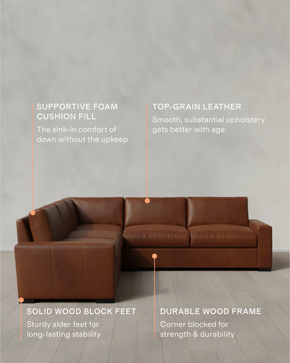Stillman L Sectional in Leather - 116x116 / Auburn