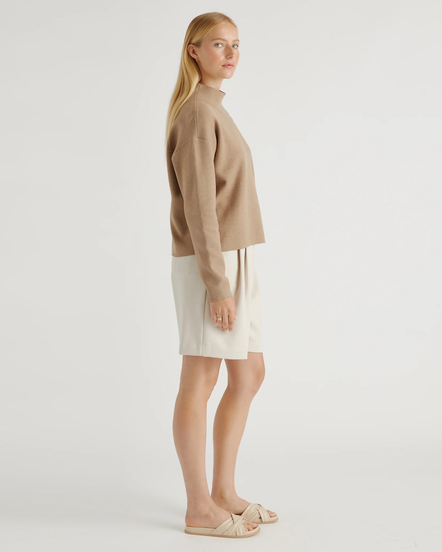 Eco-Knit Milano Stitch Mock Neck Pullover - XS / Warm Taupe