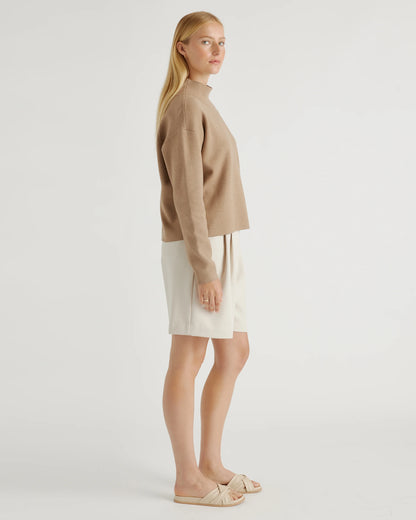 Eco-Knit Milano Stitch Mock Neck Pullover - XS / Warm Taupe