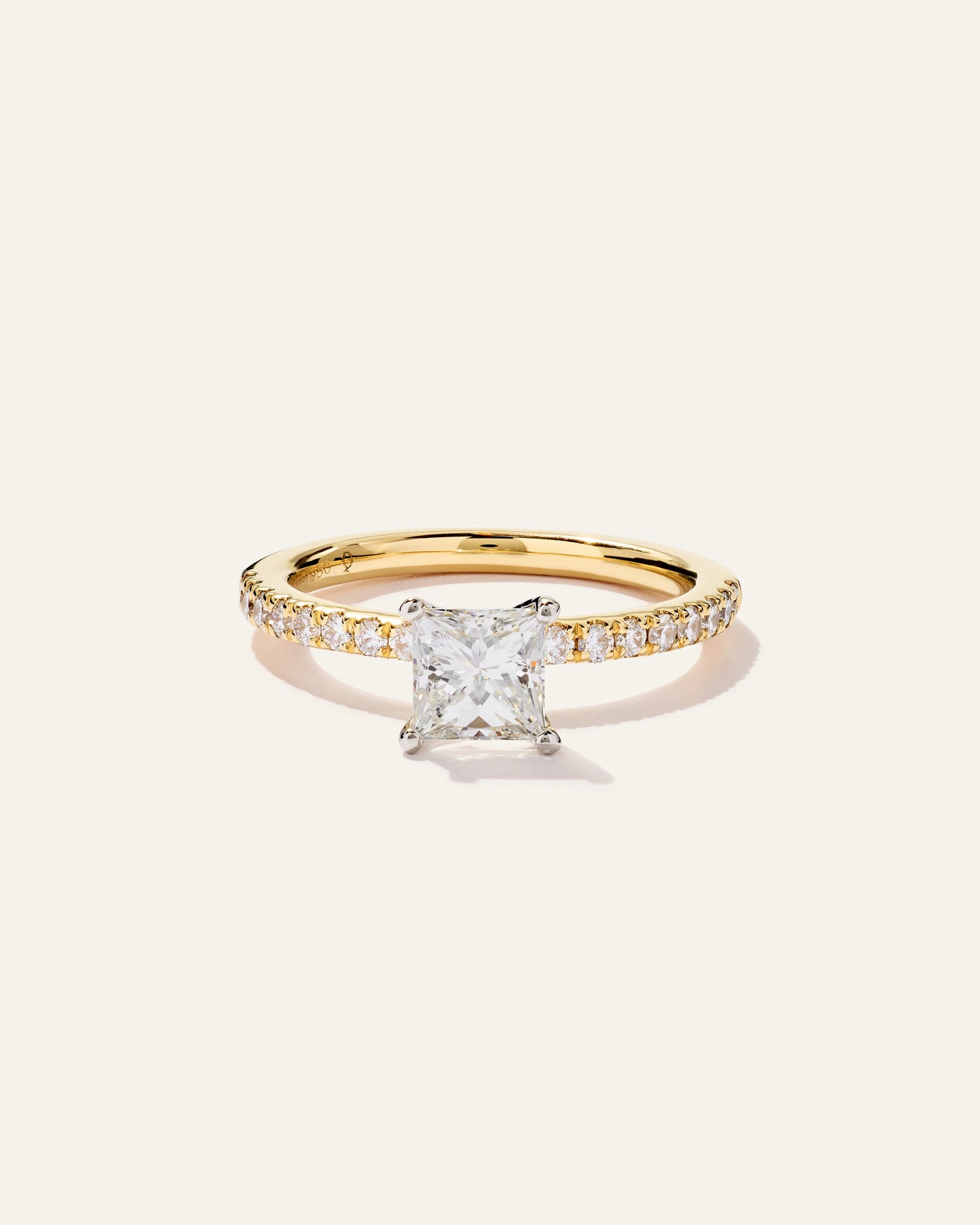 Lab Grown Diamond Princess Petite Pave Engagement Ring - 1ct - 4 / Yellow Gold
