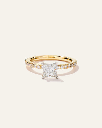 Lab Grown Diamond Princess Petite Pave Engagement Ring - 1ct - 4 / Yellow Gold