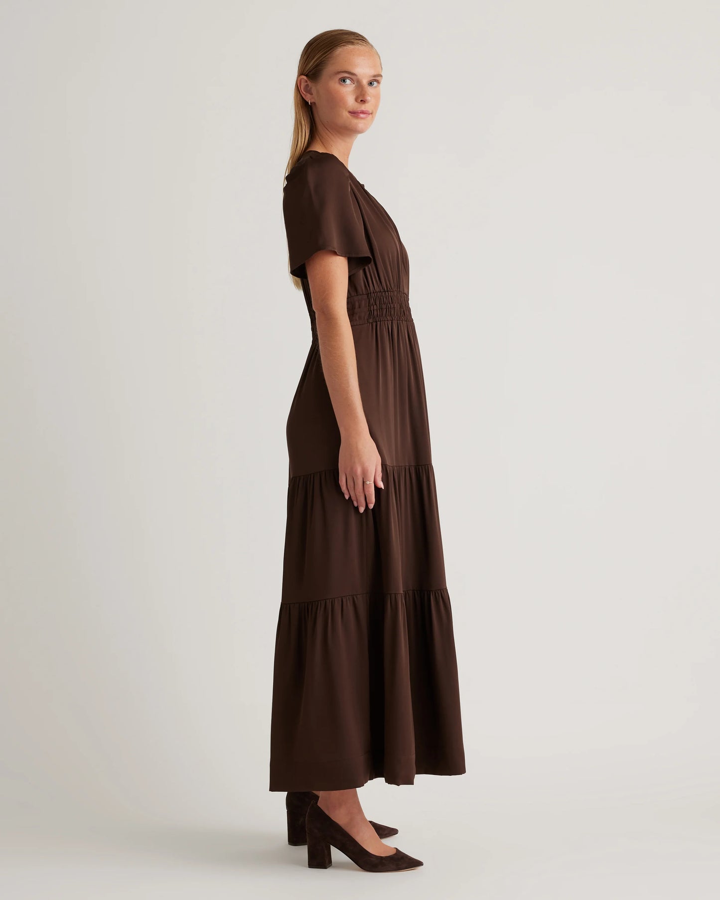 Washable Stretch Silk Tiered Maxi Dress - XS / Navy