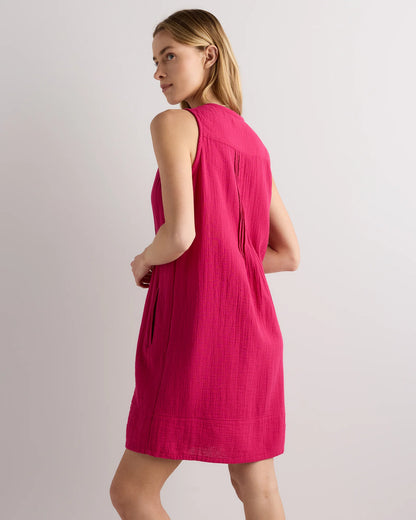 100% Organic Cotton Gauze Sleeveless Swing Dress - XS / Amaranth Pink