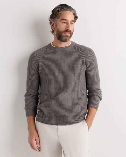Mongolian Cashmere Fisherman Crewneck Sweater - S / Navy Marl