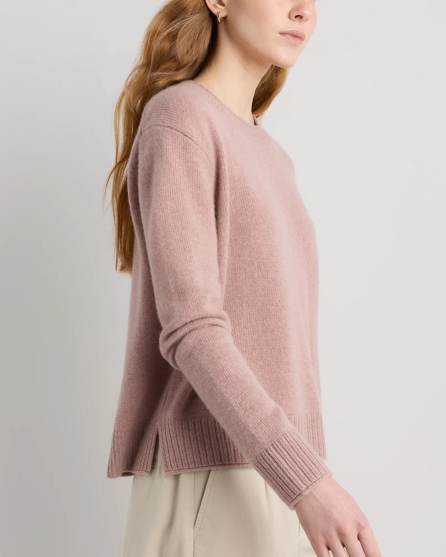 Mongolian Cashmere Boxy Crewneck Sweater - XS / Faded Denim/Brown/Ivory Variegated Stripe