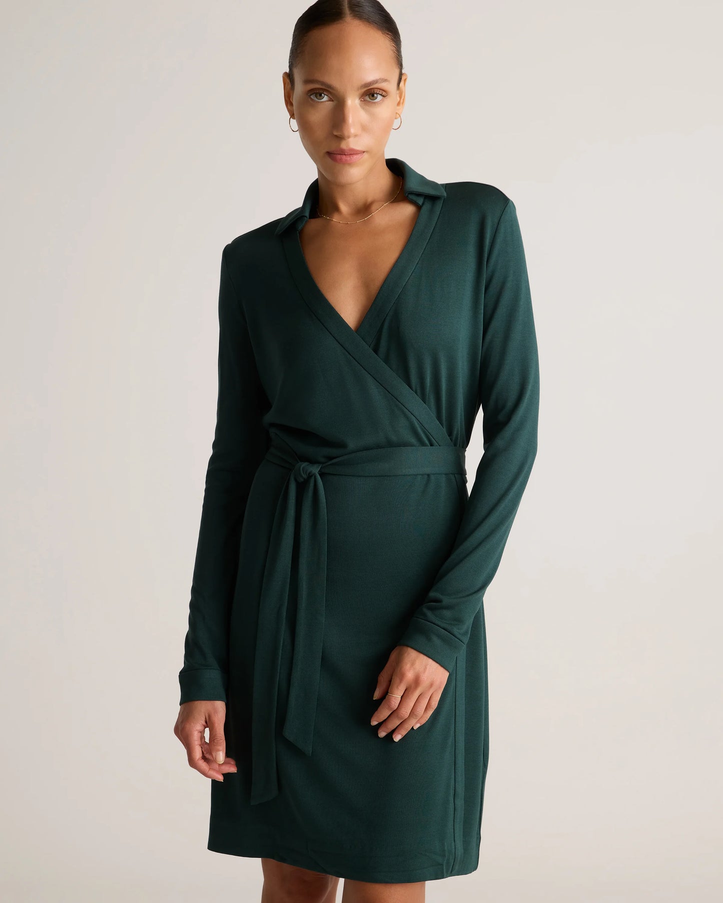 100% Silk Jersey Mini Wrap Dress - XS / Evergreen
