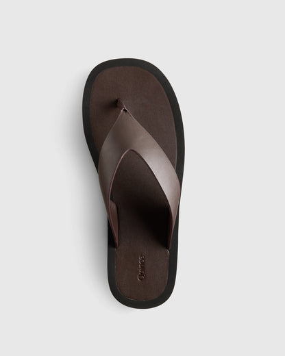 Italian Leather Thong Platform Sandal - 5 / Cognac