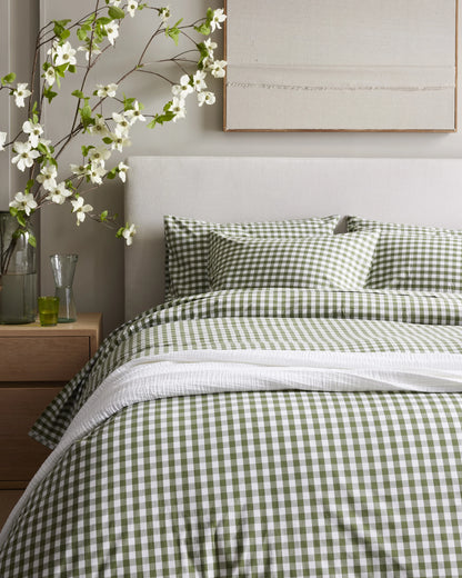 Organic Crisp Percale Gingham Sham Set - Standard / Cafe