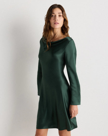 100% Washable Silk Long Sleeve Mini Dress - XS / Wine Tasting Red