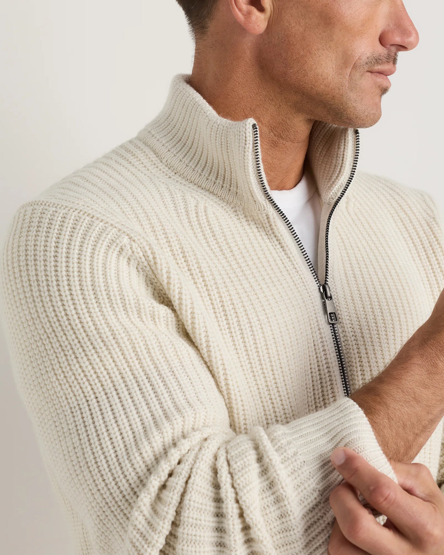 Australian Merino Wool Half Zip Sweater - S / Heather Bone