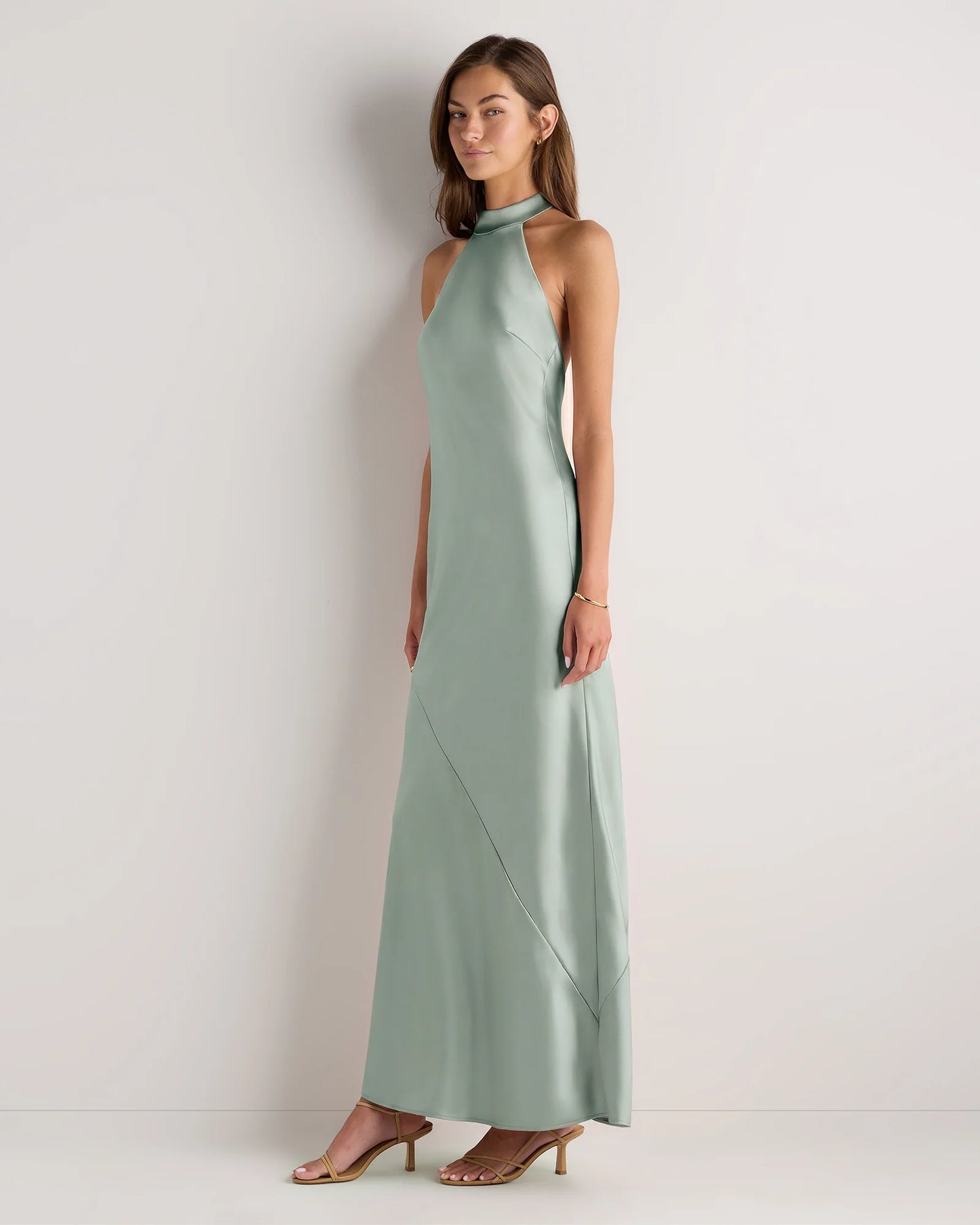 Catalina Stretch Satin Dress - 0 / Garden Sage Green