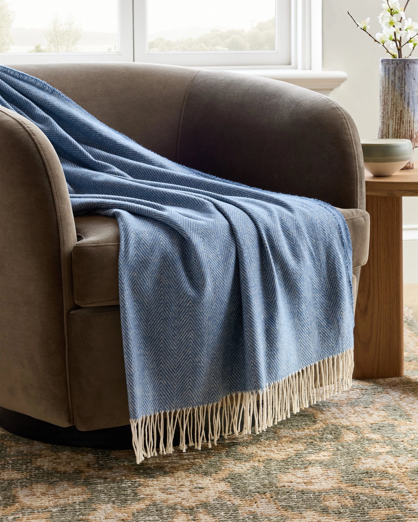 Lightweight Italian Cotton Herringbone Throw - One Size / Mushroom