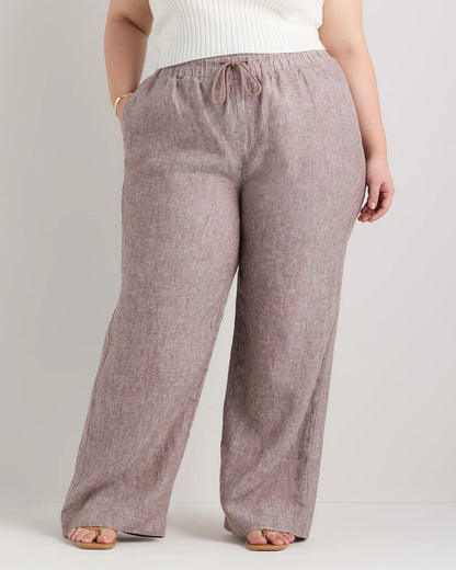 100% European Linen Wide Leg Pants - 1X / Black