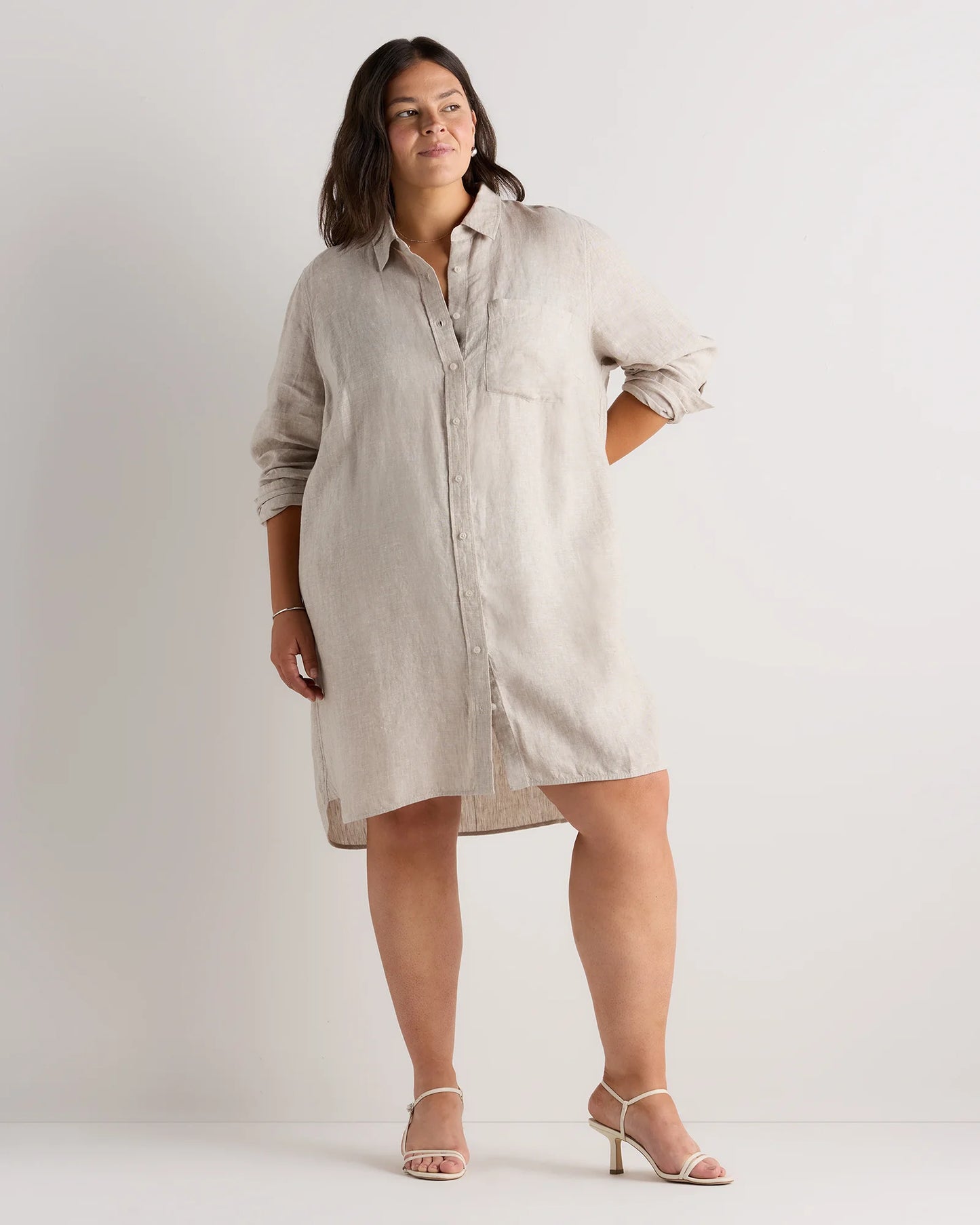 100% European Linen Shirt Dress - 1X / Black
