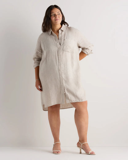 100% European Linen Shirt Dress - 1X / Black