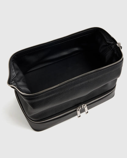 Italian Leather Dual Compartment Toiletry Bag - One Size / Ruby Red