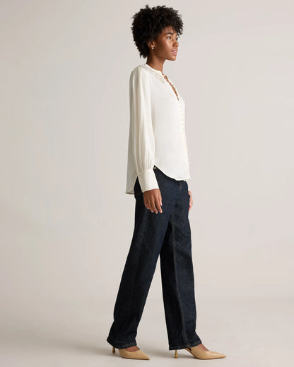 Washable Stretch Silk Peasant Blouse - XS / Ivory