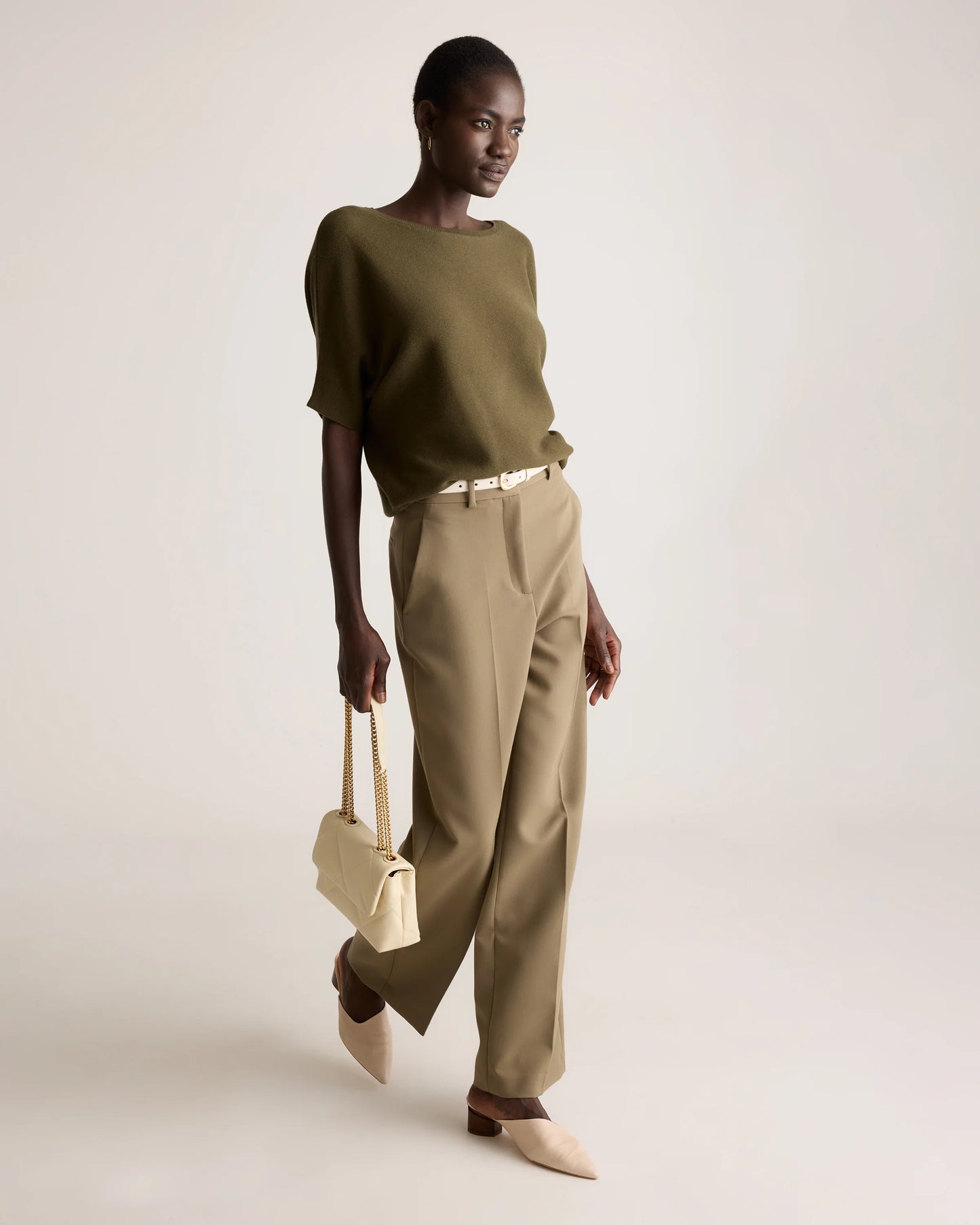 Lightweight Cotton Cashmere Link-Stitch Dolman Sweater - XS / Sugar Stone