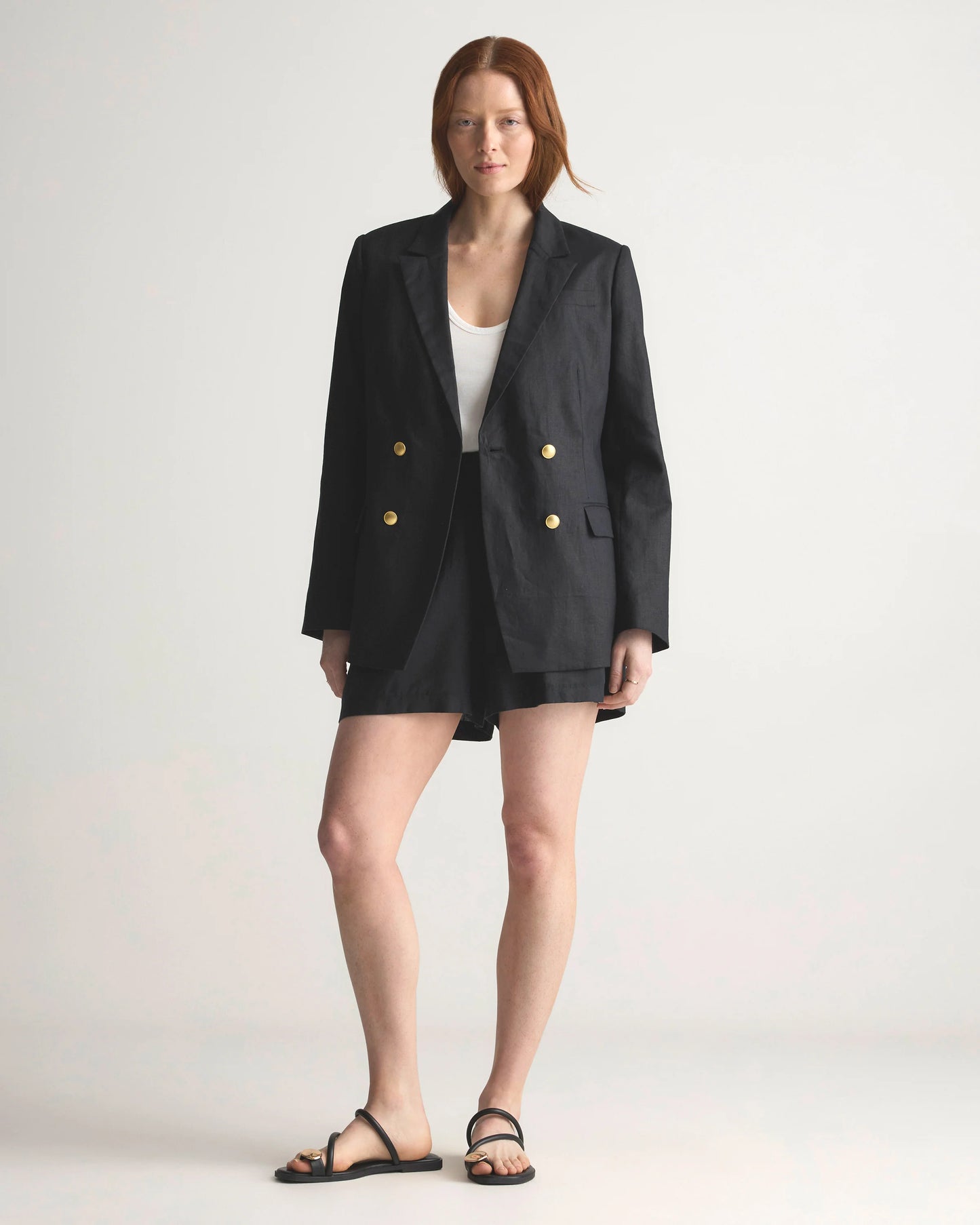 100% European Linen Relaxed Double-Breasted Blazer - XS / Blue Pinstripe