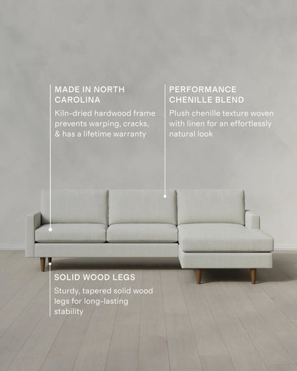 Atlas Midcentury Chaise Sectional in Performance Chenille Linen Blend - 106" Right Arm / Sorrell