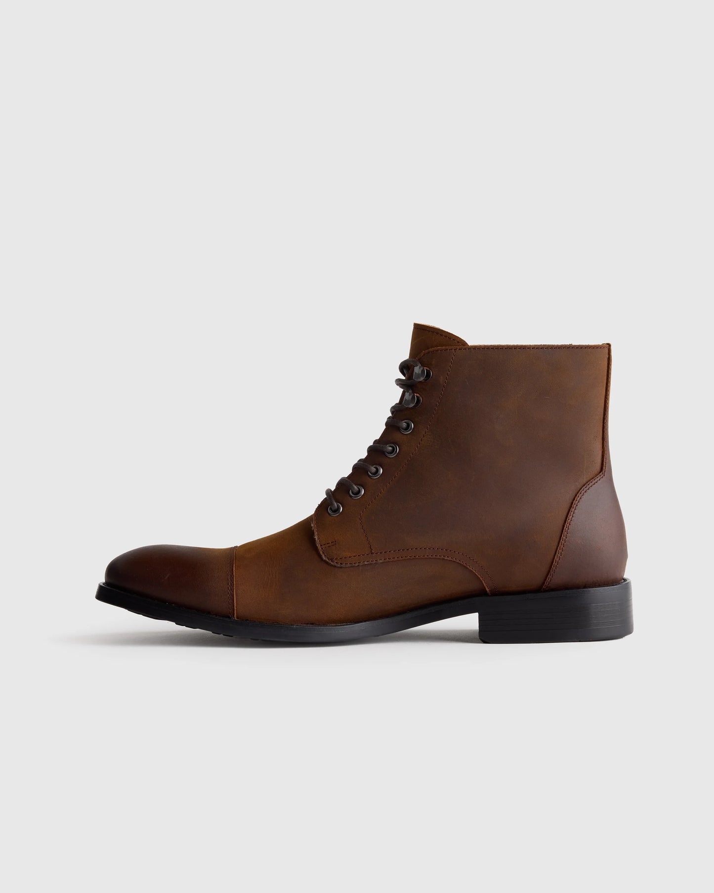 Crafted Leather Cap Toe Lace Up Boot - 7 / Matte Black