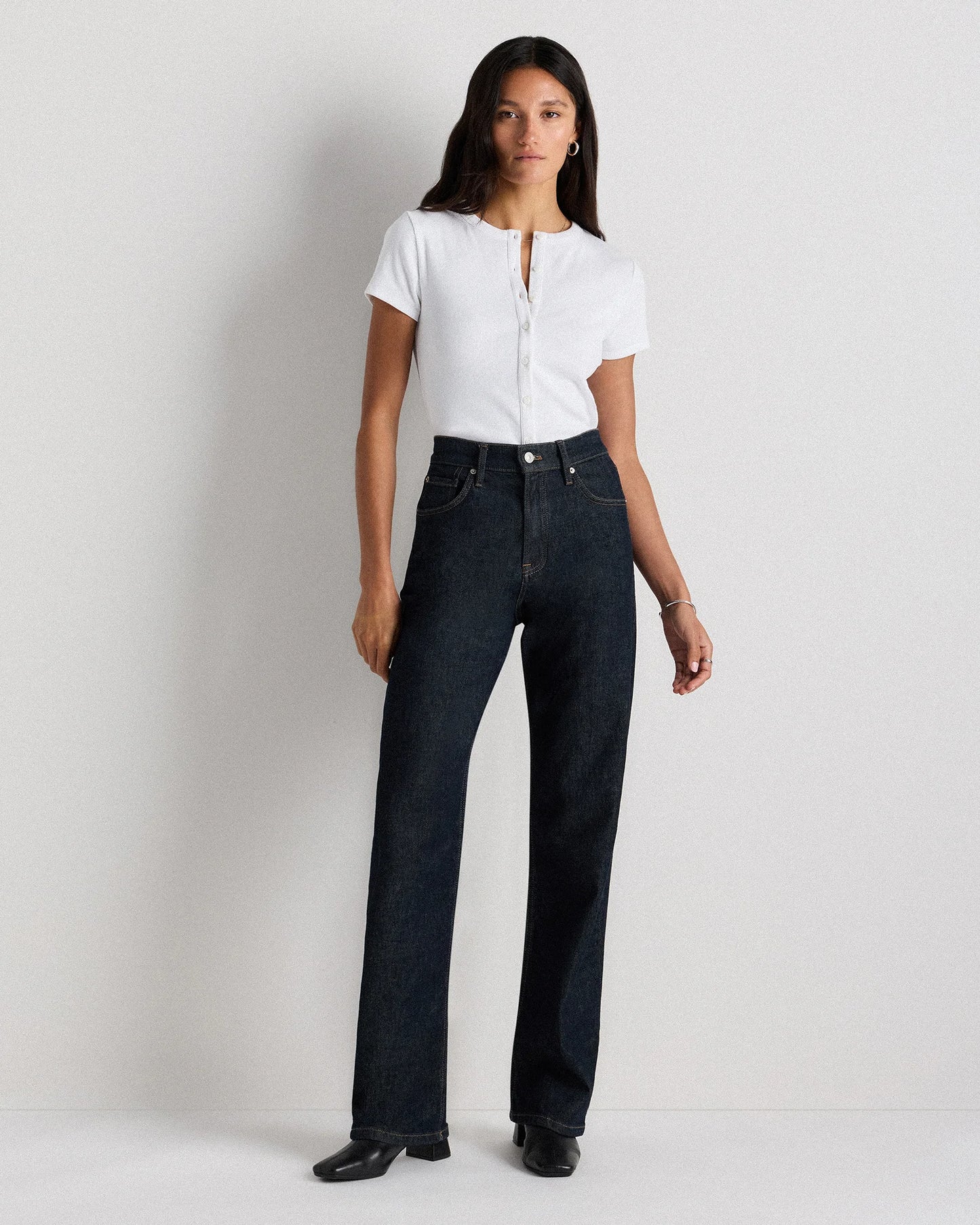 Organic Cotton Micro-Rib Button Tee - XS / Soft White