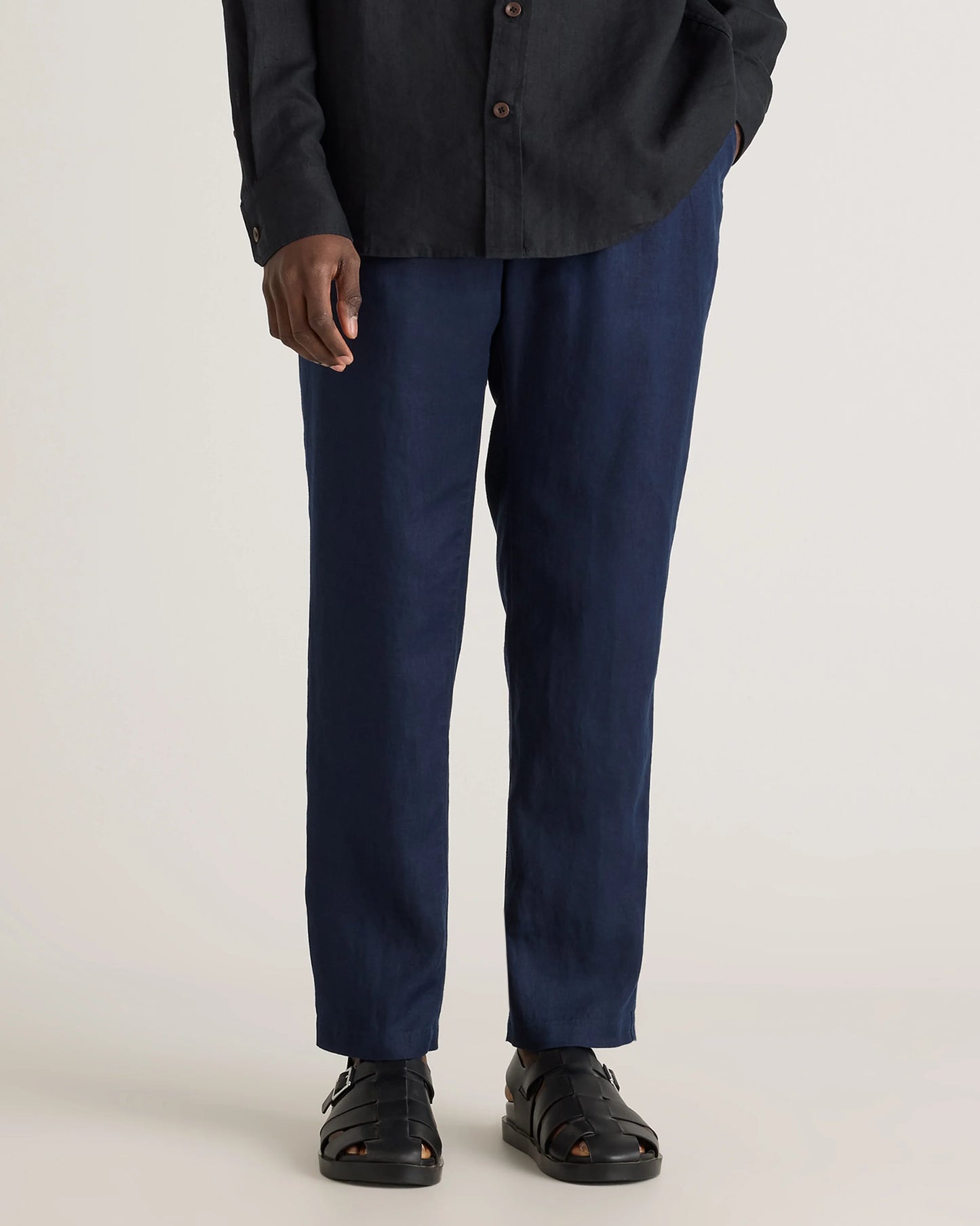 100% European Linen Drawstring Beach Pants - XS / Taupe Brown Chambray